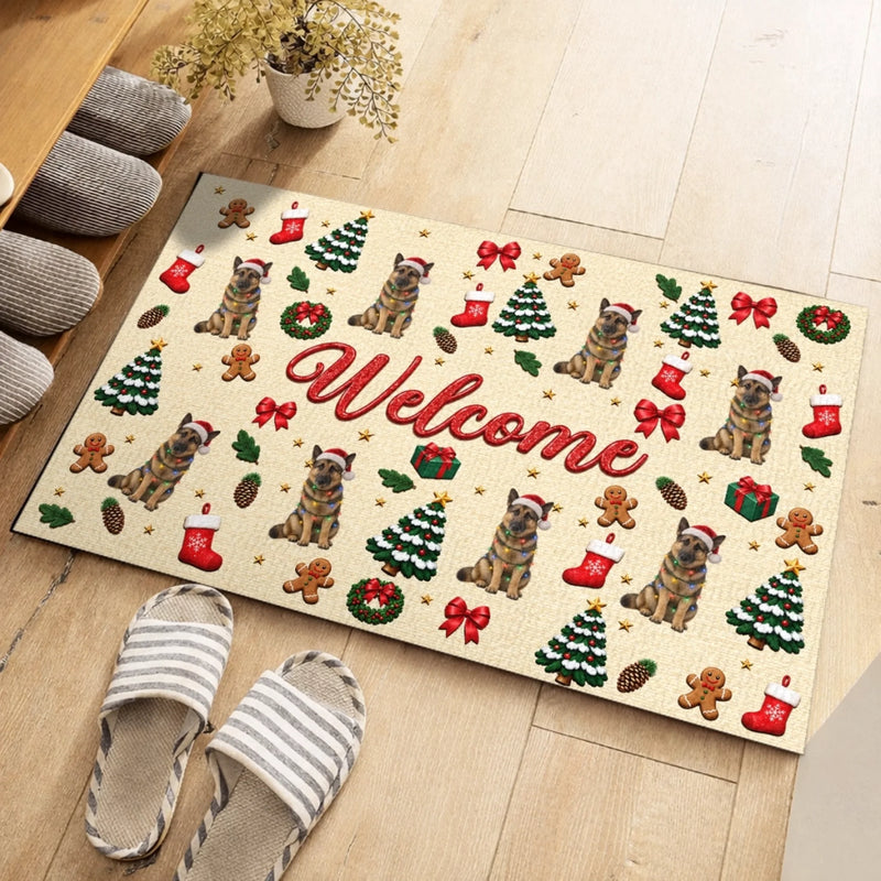 Custom Christmas Dog Lover Welcome Decor - Personalized Festive Doormat - Welcome