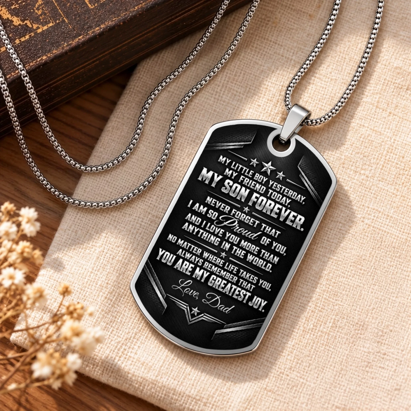 Custom Name My Son Forever Gifts - Personalized Dog Tag Necklace - Fist Bump