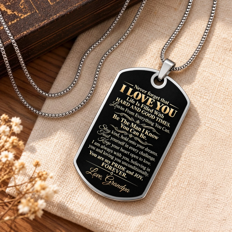 Custom Name Grandpa Gifts for Grandson - Personalized Dog Tag Necklace - Good Times