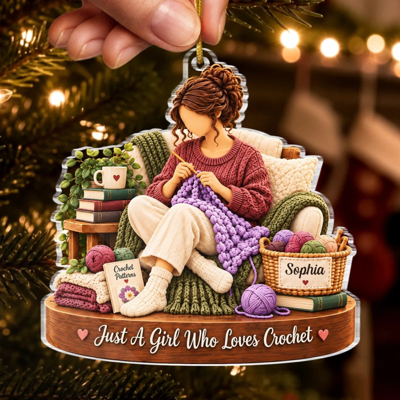 Custom Name Crochet Gifts for Women - Personalized Acrylic Ornament - Happy Time