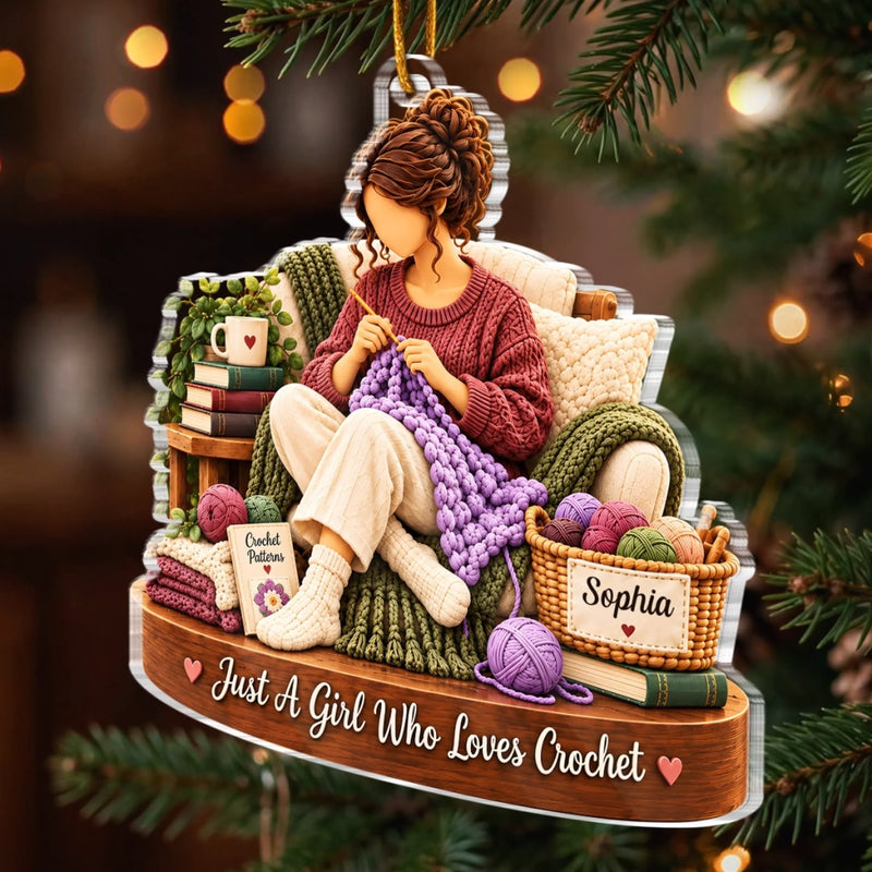 Custom Name Crochet Gifts for Women - Personalized Acrylic Ornament - Happy Time