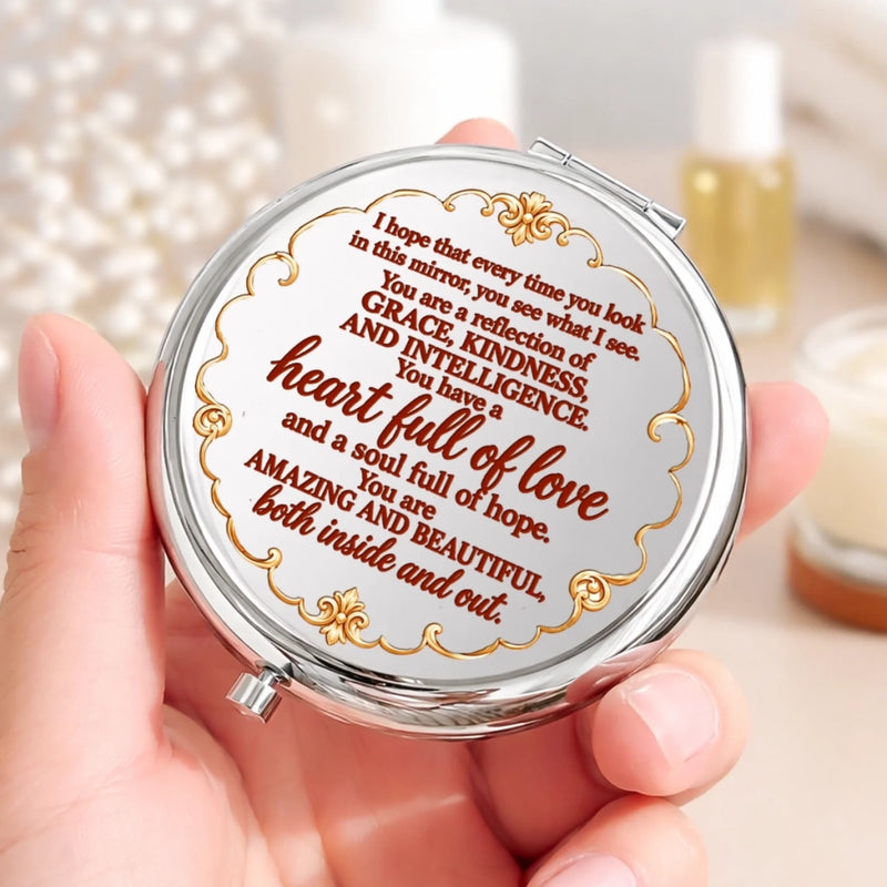 Custom Name Floral Keepsake for Granddaughter - Personalized Compact Mirror - Grace In Every Step