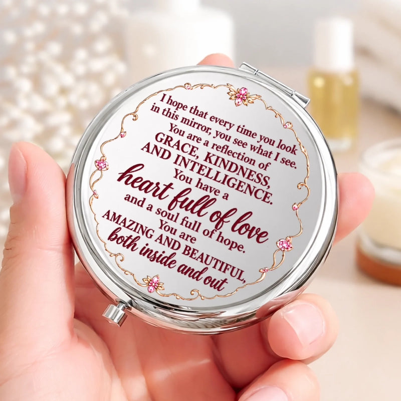 Custom Initial and Name Inspirational Gifts for Granddaughter - Personalized Compact Mirror - Believe In Your Beautiful Soul
