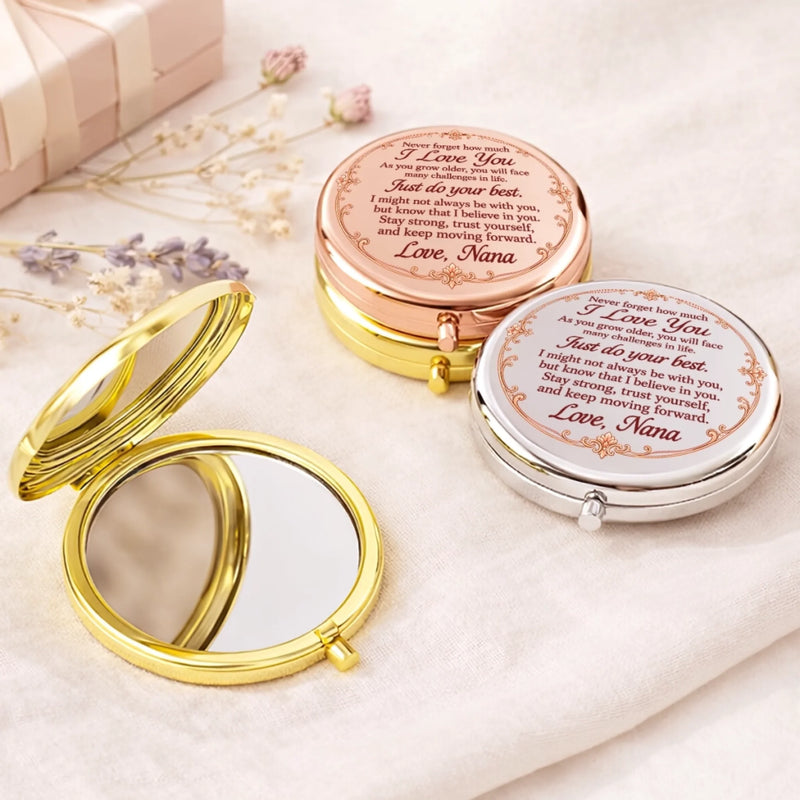 Custom Photo Granddaughter Gifts - Personalized Compact Mirror - Be Brave Be Beautiful