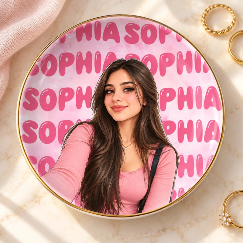 Custom Photo Portrait Keepsake Gifts for Her - Personalized Jewelry Dish
