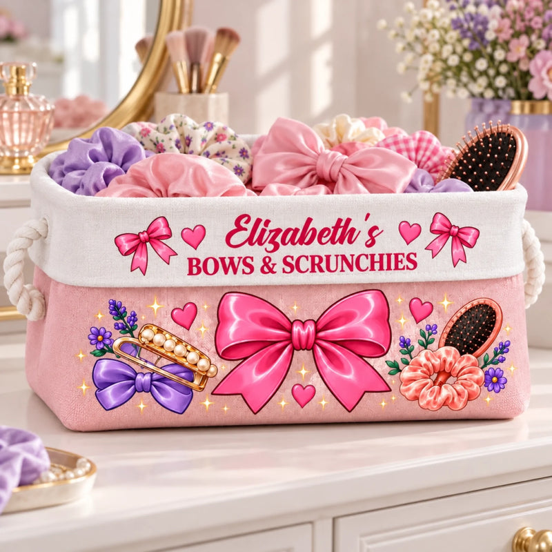 Custom Name Bows and Scrunchies Storage - Personalized Storage Basket