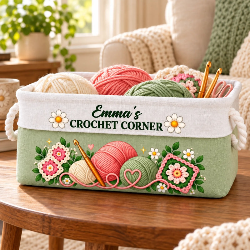 Custom Name Crochet Corner Gifts for Yarn Lovers - Personalized Storage Basket