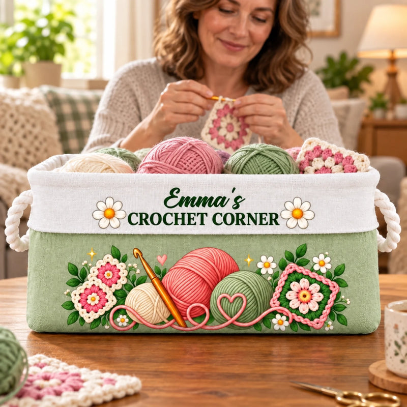 Custom Name Crochet Corner Gifts for Yarn Lovers - Personalized Storage Basket