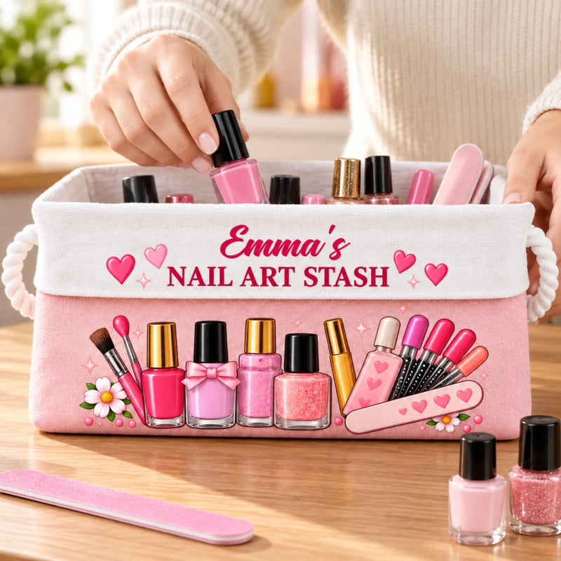 Custom Name Nail Art Stash Gifts for Women - Personalized Storage Basket