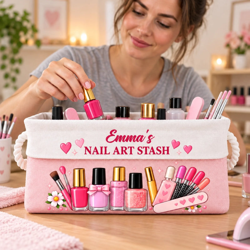 Custom Name Nail Art Stash Gifts for Women - Personalized Storage Basket