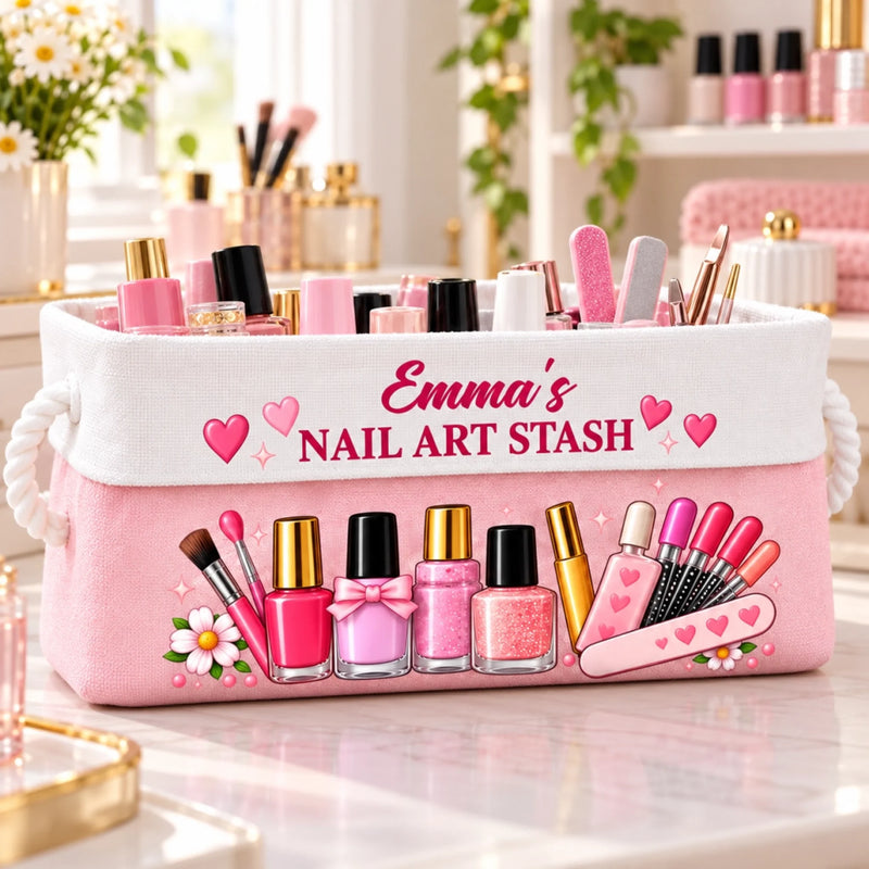 Custom Name Nail Art Stash Gifts for Women - Personalized Storage Basket