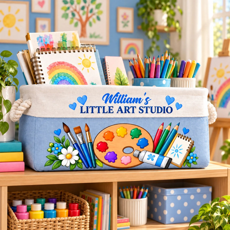 Custom Name Little Art Studio Gifts for Kids - Personalized Storage Basket