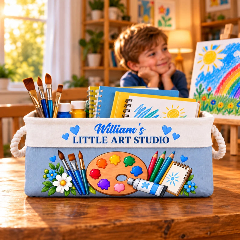 Custom Name Little Art Studio Gifts for Kids - Personalized Storage Basket