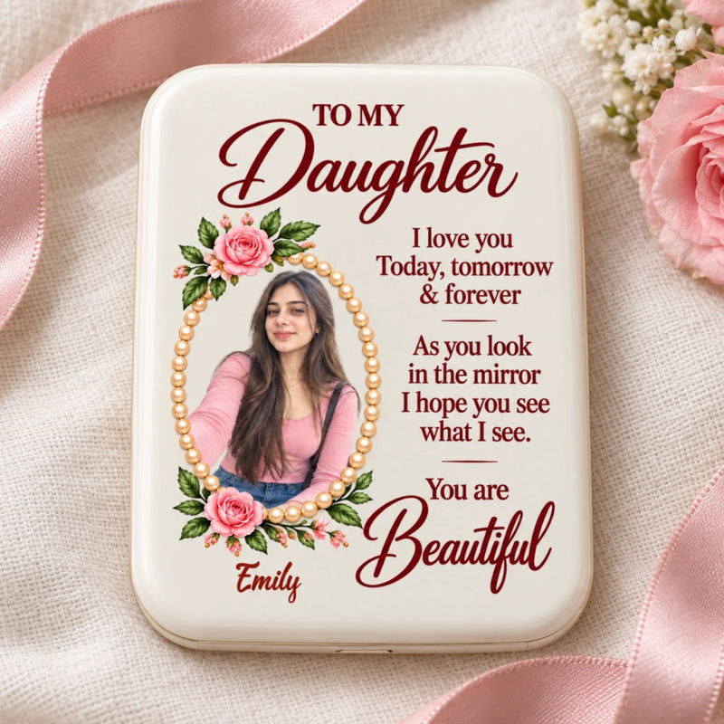 Custom Photo Daughter Gifts - Personalized LED Compact Makeup Mirror