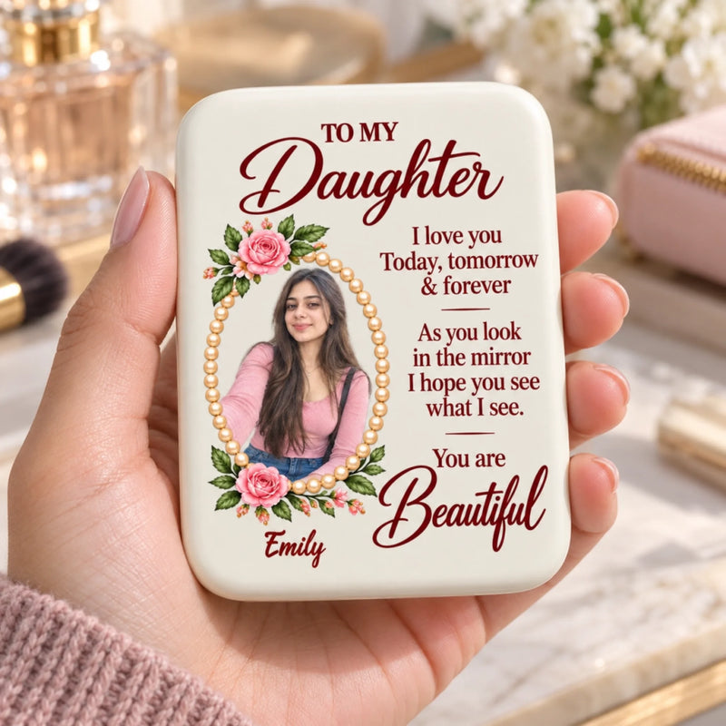 Custom Photo Daughter Gifts - Personalized LED Compact Makeup Mirror