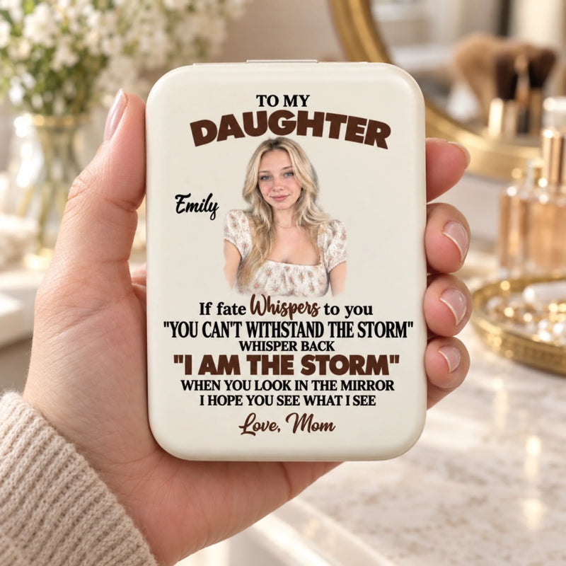 Custom Photo Inspirational Gifts for Daughter and Granddaughter - Personalized LED Compact Makeup Mirror
