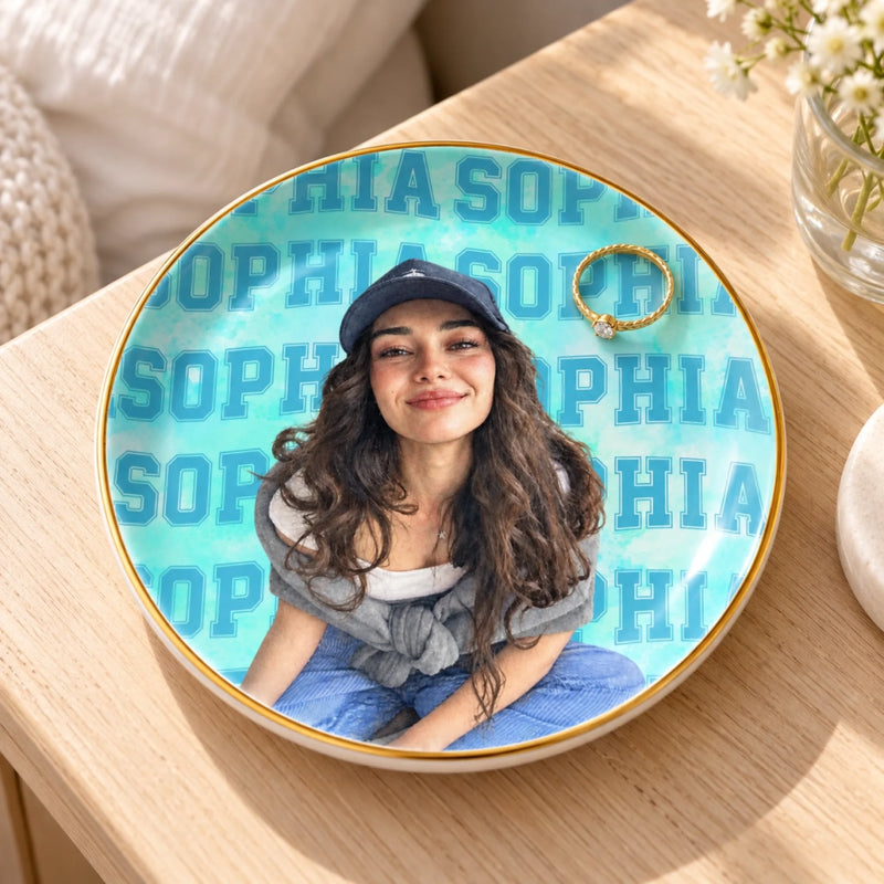Custom Photo Portrait Name Keepsake Gifts for Women - Personalized Jewelry Dish
