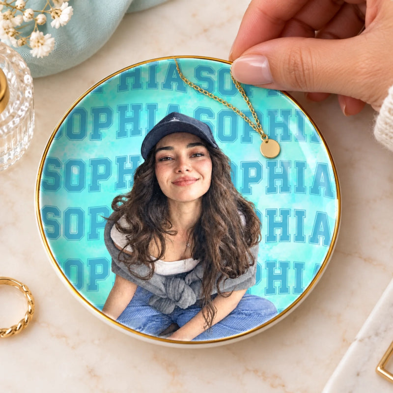 Custom Photo Portrait Name Keepsake Gifts for Women - Personalized Jewelry Dish
