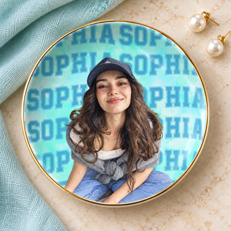 Custom Photo Portrait Name Keepsake Gifts for Women - Personalized Jewelry Dish