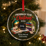 Custom Name College Study Christmas Keepsake for Freshmen - Personalized Glass Ornament