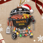 Custom Name Santa Grill Gifts for Barbecue Lovers - Personalized Acrylic Ornament - Grill Master Mode