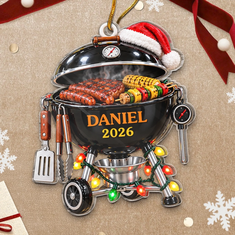 Custom Name Santa Grill Gifts for Barbecue Lovers - Personalized Acrylic Ornament - Grill Master Mode