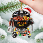Custom Name Santa Grill Gifts for Barbecue Lovers - Personalized Acrylic Ornament - Grill Master Mode