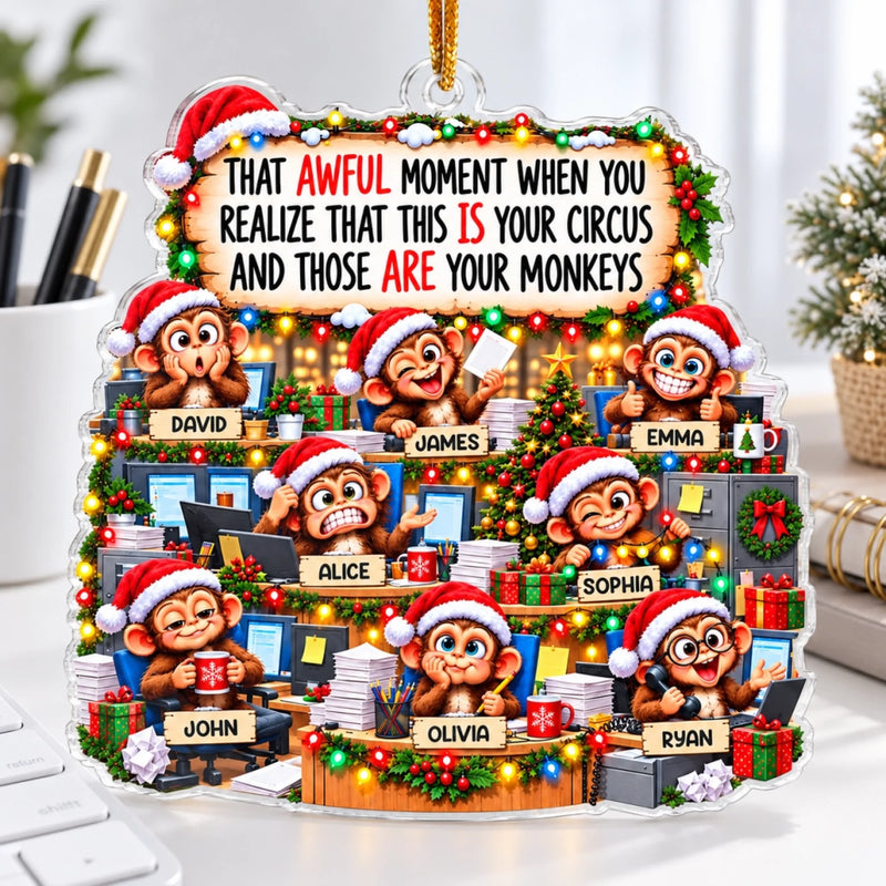 Custom Name Funny Christmas Gifts for Coworkers - Personalized Acrylic Ornament - Office Monkey