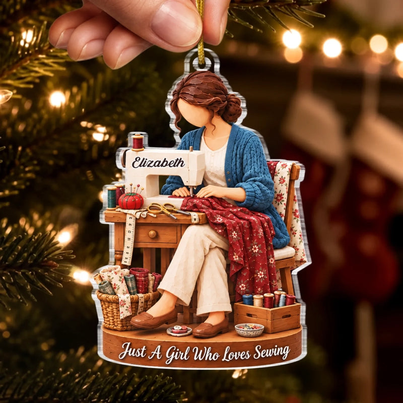Custom Name Sewing Gifts for Sewing Lovers - Personalized Acrylic Ornament - Clothing Time