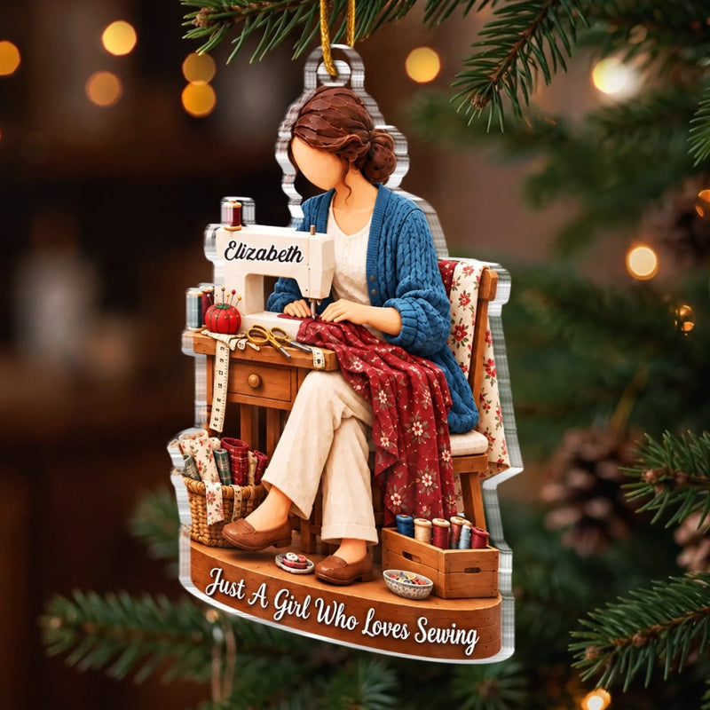 Custom Name Sewing Gifts for Sewing Lovers - Personalized Acrylic Ornament - Clothing Time