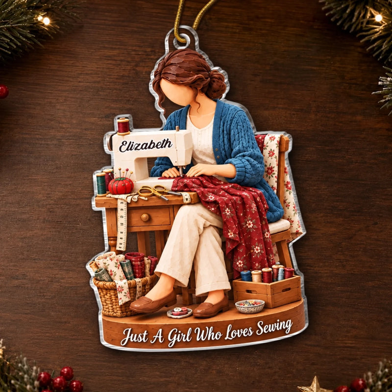 Custom Name Sewing Gifts for Sewing Lovers - Personalized Acrylic Ornament - Clothing Time