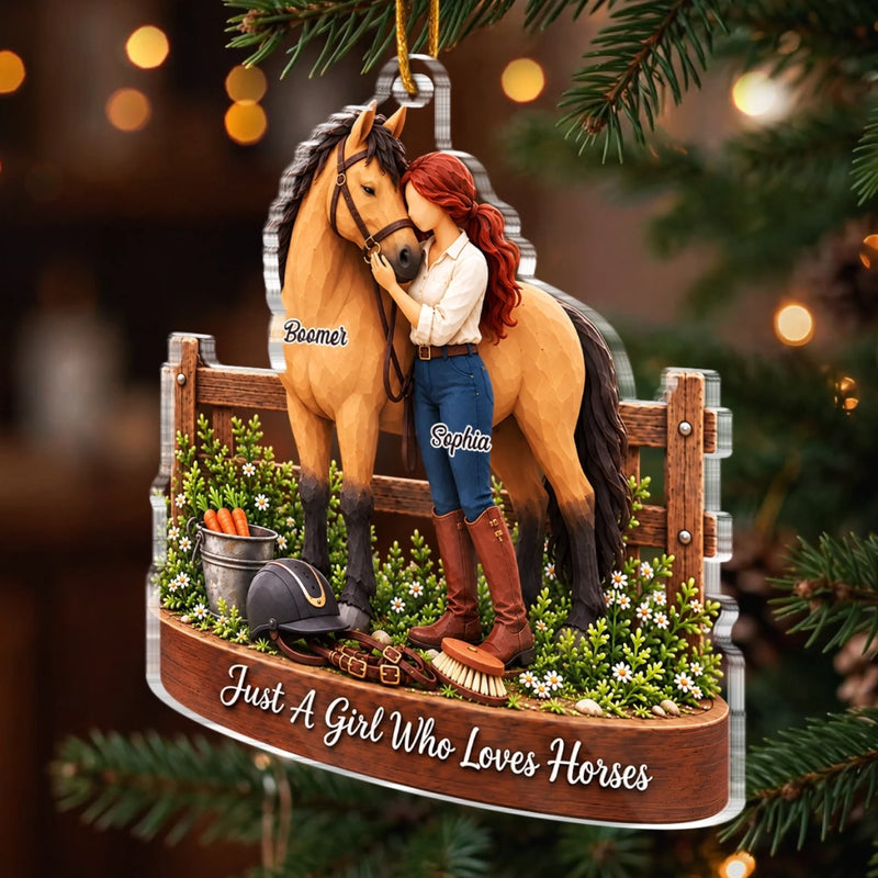 Custom Name Horse Lover Christmas Gifts - Personalized Acrylic Ornament - Riding Time