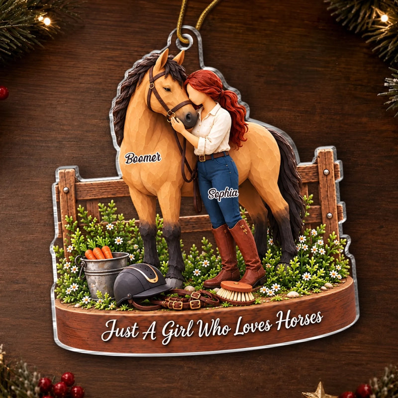 Custom Name Horse Lover Christmas Gifts - Personalized Acrylic Ornament - Riding Time