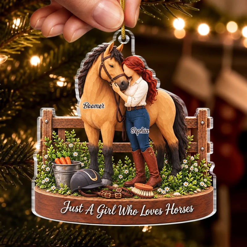 Custom Name Horse Lover Christmas Gifts - Personalized Acrylic Ornament - Riding Time