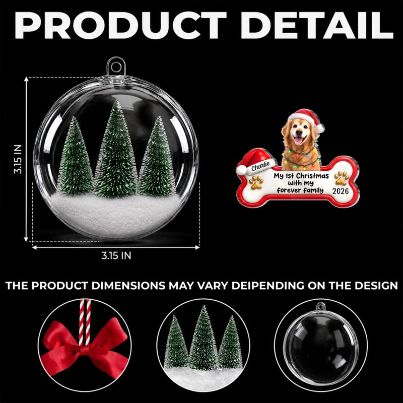 Custom Pet Photo First Christmas Gifts for Dog Lovers - Personalized 3D Acrylic Ball Ornament - First Paw Print