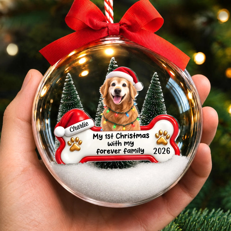 Custom Pet Photo First Christmas Gifts for Dog Lovers - Personalized 3D Acrylic Ball Ornament - First Paw Print