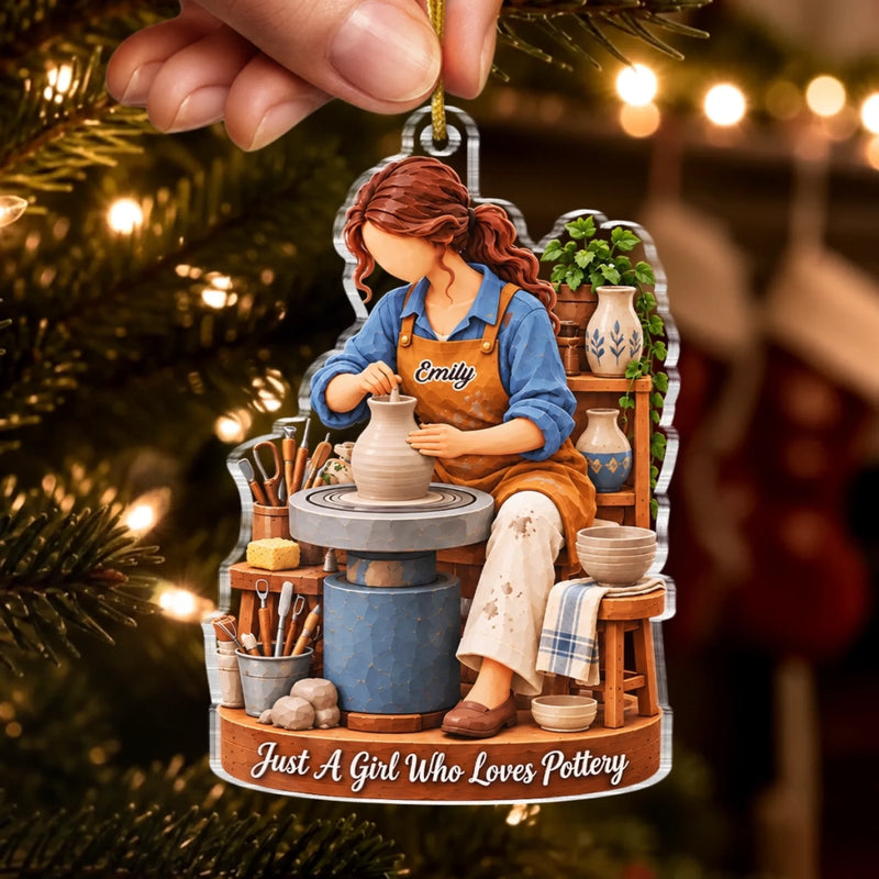 Custom Name Christmas Pottery Gifts for Women - Personalized Acrylic Ornament - Cozy Studio