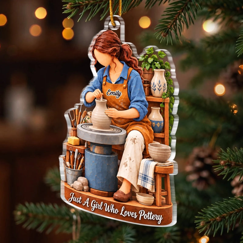 Custom Name Christmas Pottery Gifts for Women - Personalized Acrylic Ornament - Cozy Studio