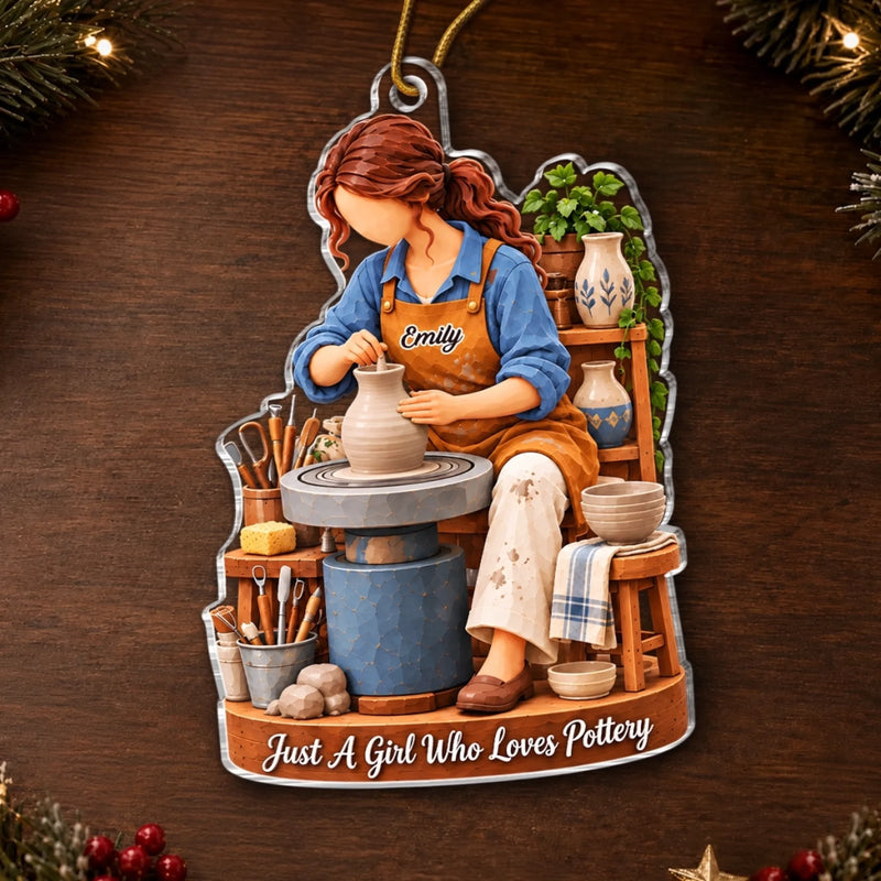 Custom Name Christmas Pottery Gifts for Women - Personalized Acrylic Ornament - Cozy Studio