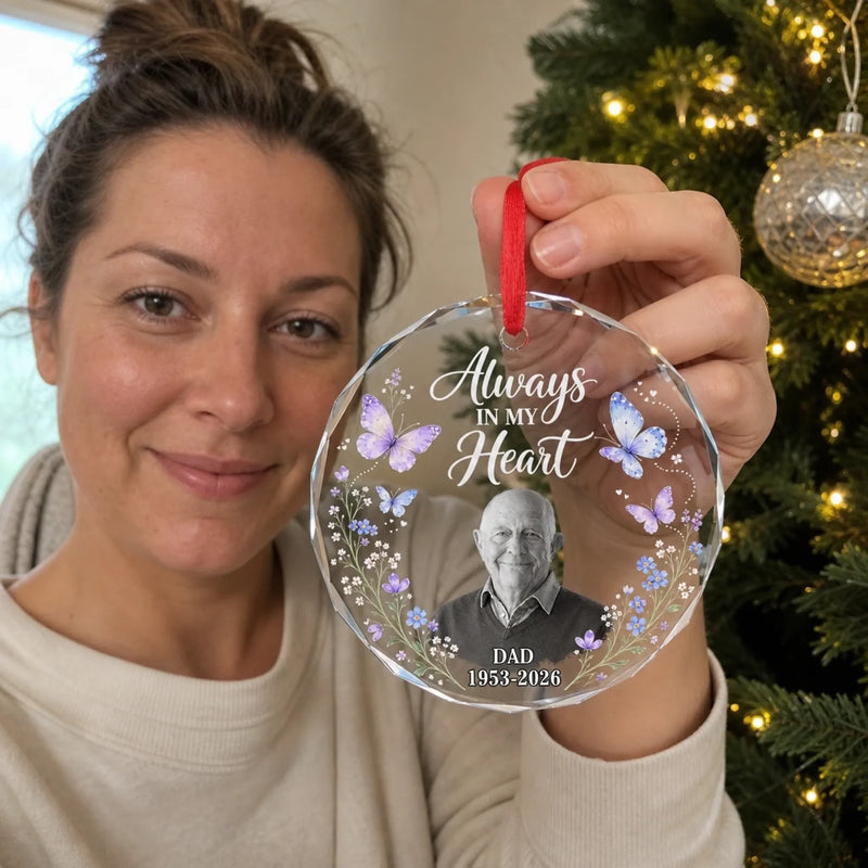 Custom Photo Memorial Dad Christmas Gifts - Personalized Glass Ornament