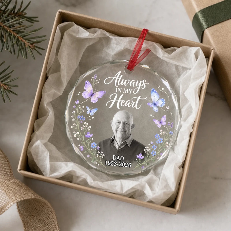 Custom Photo Memorial Dad Christmas Gifts - Personalized Glass Ornament