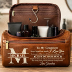 Custom Name Inspirational Gifts for Grandson - Personalized Leather Toiletry Bag - Carry Confidence Everywhere