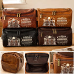 Custom Name Grandpa to Grandson Gifts - Personalized Leather Toiletry Bag - Stay Strong Stay Humble