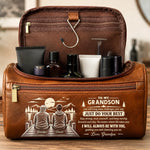 Custom Name Grandpa to Grandson Gifts - Personalized Leather Toiletry Bag - Stay Strong Stay Humble