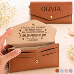 Custom Name Proud Daughter Gifts from Mom - Personalized Leather Envelope Wallet - My Forever Little Girl