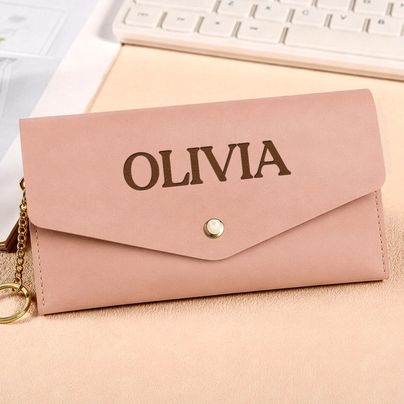 Custom Name Proud Daughter Gifts from Mom - Personalized Leather Envelope Wallet - My Forever Little Girl