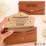 Custom Name Granddaughter Love Keepsake from Grandma - Personalized Leather Envelope Wallet - A Piece Of My Heart