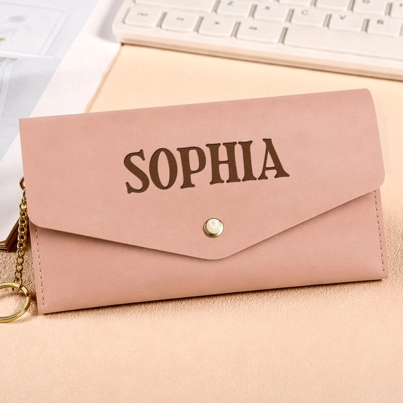 Custom Name Granddaughter Love Message Gifts from Grandma - Personalized Leather Envelope Wallet - My Love Goes With You