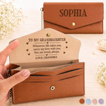 Custom Name Granddaughter Love Message Gifts from Grandma - Personalized Leather Envelope Wallet - My Love Goes With You