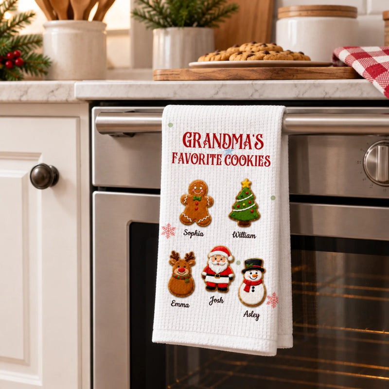 Custom Name Christmas Cookie Gifts for Grandma - Personalized Kitchen Towel - Christmas Cookies
